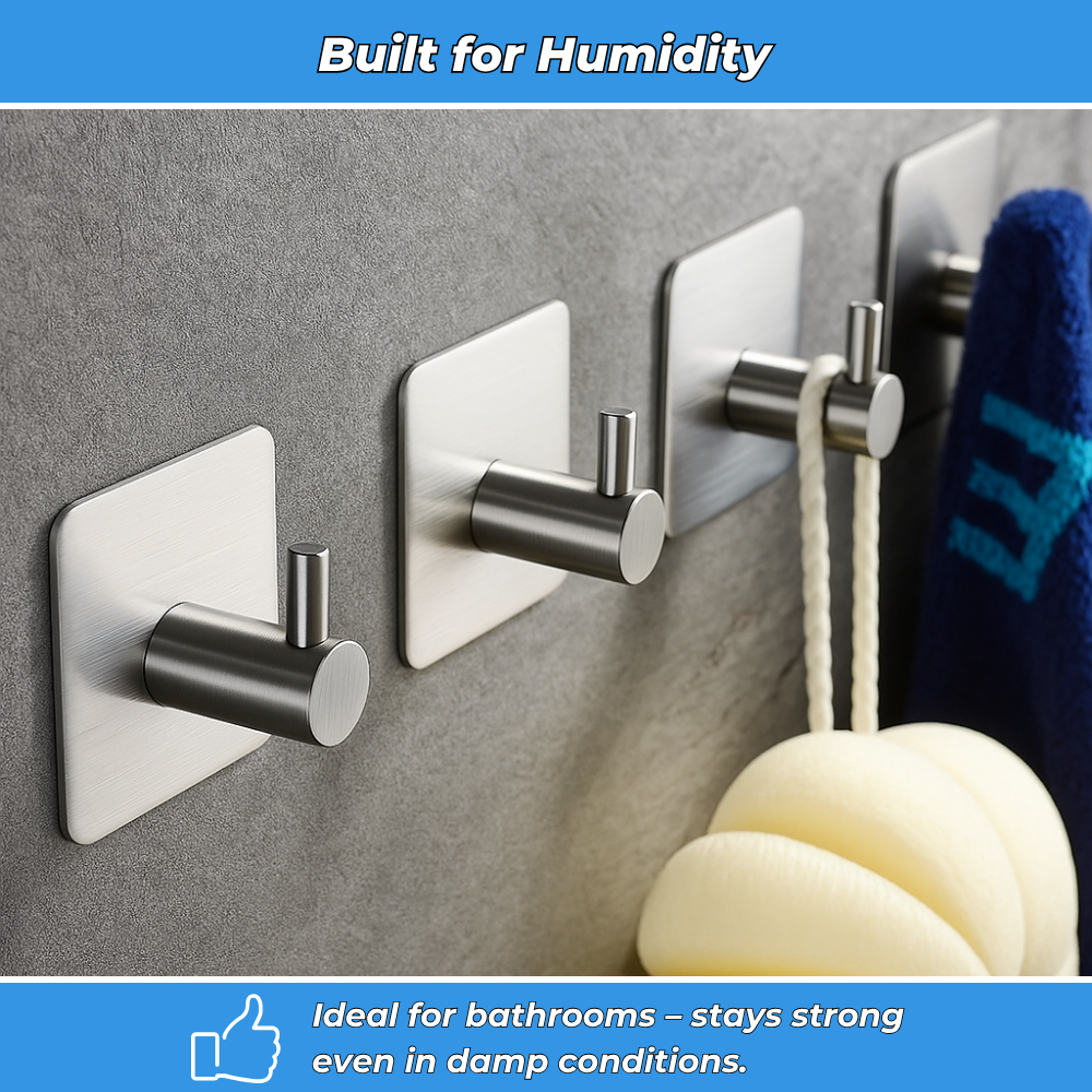 Adhesive Stainless Steel Wall Hooks (Pack of 6)