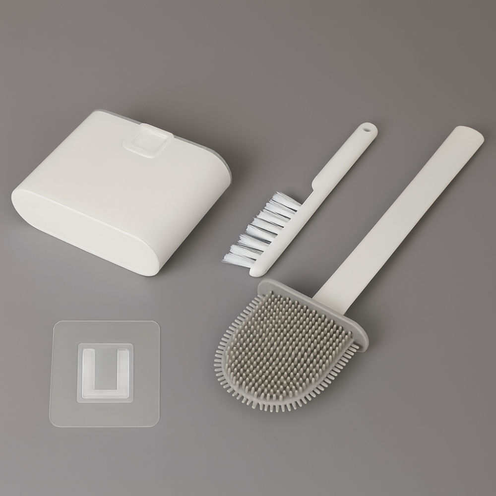 Wall-mounted silicone toilet brush – Set of 2 with holder
