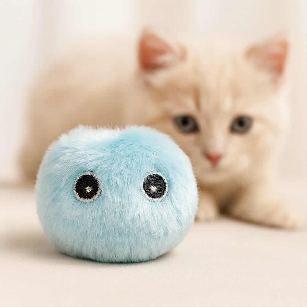 Interactive plush ball for cats – Soft and colourful educational toy with sound
