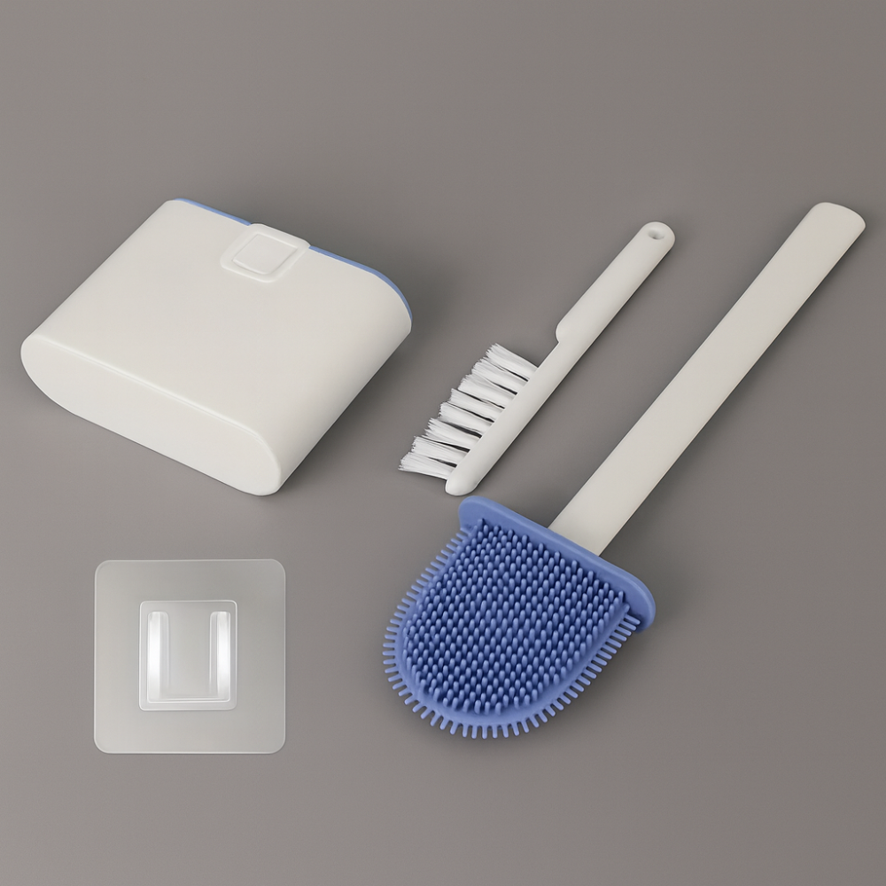 Wall-mounted silicone toilet brush – Set of 2 with holder
