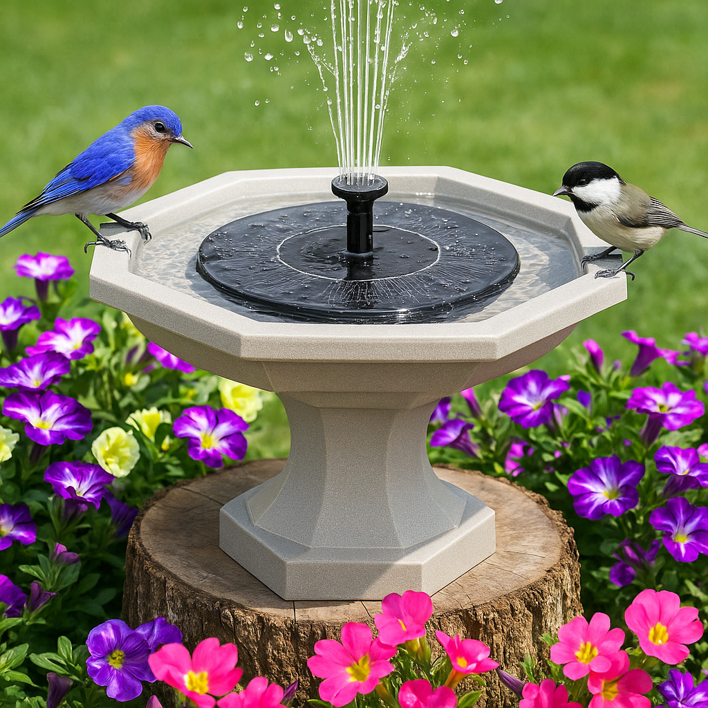 Self-contained solar fountain - Beautify and energize your garden in an instant