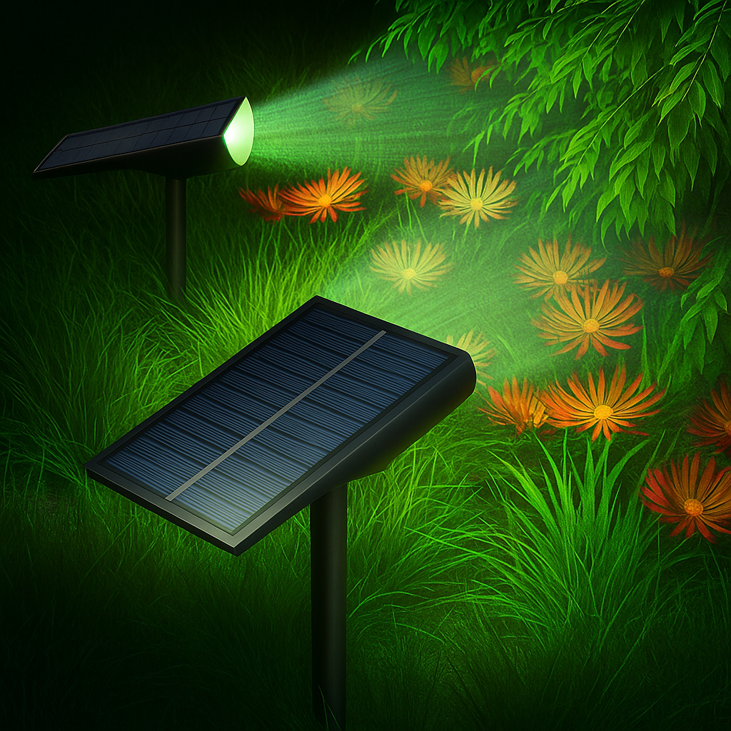 Set of 4 solar-powered garden spotlights on poles